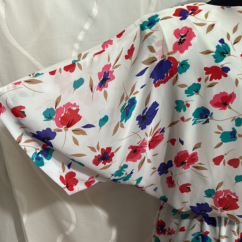 Vintage, Pellini Petites By Von Bramlett, White & Floral Print Dress, Size 13/14 - Picture 5 of 7